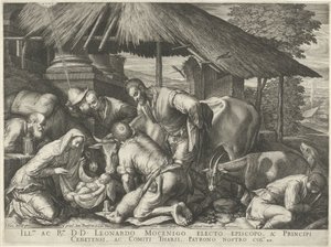Aanbidding der herders met slapende herdersjongen door Johann Sadeler (I)
