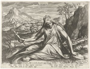 Aarde gepersonifieerd door de godin Cybele door Johann Sadeler (I)