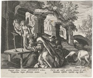 Antonius de Grote als kluizenaar door Johann Sadeler (I)