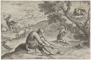 God verschijnt aan Mozes in het brandende braambos door Johann Sadeler (I)