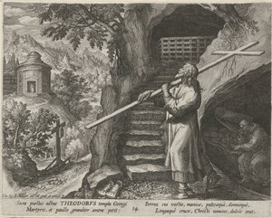 Heilige Theodorus Tiro als kluizenaar door Johann Sadeler (I)