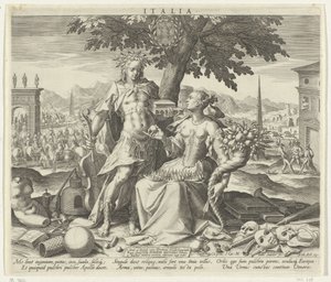 Italië, met Venus en Apollo door Johann Sadeler (I)