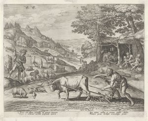 Kaïn en Abel als landbouwer en herder door Johann Sadeler (I)
