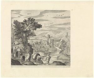 Landschap met een boer en zijn ezel