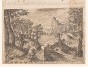 Landschap met vallende Icarus door Johann Sadeler (I)