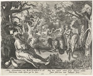 Macarius van Alexandrië als kluizenaar door Johann Sadeler (I)