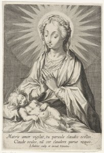 Maria aanbidt het slapende Christuskind