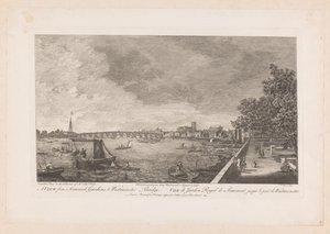 Gezicht van Somerset Gardens op de Westminster brug te Londen door Johann Sebastian Muller
