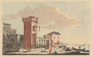 Kastelen, ruïnes en zeegezichten - Zes gekleurde gravures