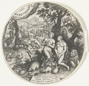 God spreekt met Adam en Eva in het Paradijs