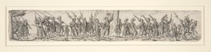 Marcherende soldaten met een vaandeldrager