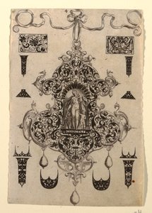 Plaat 4, uit een serie van acht hangerontwerpen met de kardinale deugden door Johann Theodor de Bry