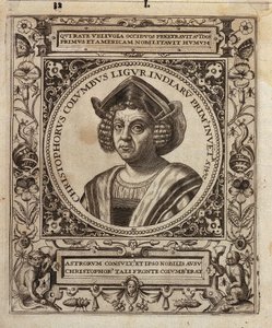 Portret van Christoffel Columbus door Johann Theodor de Bry
