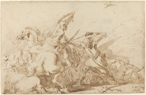 Een gevecht tussen oosterse cavalerie en soldaten door Johann Wilhelm Baur
