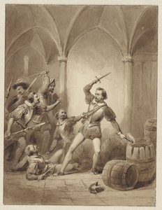 Het sneuvelen van Herman de Ruyter op Loevesteyn, 1570 door Johann Wilhelm Kaiser (I)
