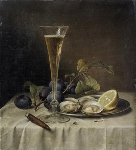 Stilleven met champagne en oesters, 1857 door Johann Wilhelm Preyer