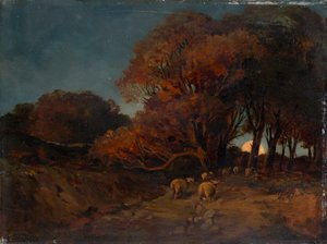 Herfstbos bij maanlicht door Johann Wilhelm Schirmer