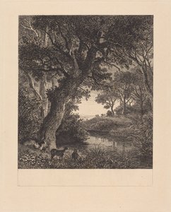 Jagers verlaten een bos door Johann Wilhelm Schirmer