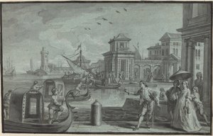 Venetiaanse Fantasie met de Dogana door Johann Wolfgang Baumgartner