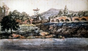 Rome - uitzicht op de Tiber, aquarel van Goethe. 19e eeuw