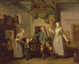 David Garrick en Mary Bradshaw in The Farmers Return door David Garrick, ca.1762 door Johan Joseph Zoffany