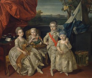Prins Ludwig van Parma (1773-1803) met zijn drie oudste broers en zussen Karoline (1770-1804), Marie Antonie (1774-1841) en Charlotte (1777-1813) door Johann Zoffany