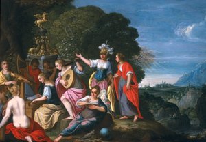 Athene en de negen muzen bij de bronnen van Hipokrene, 1624 door Johann or Hans Konig