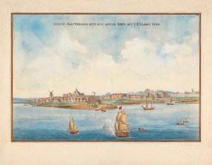 New York vanaf de zee in de 17e eeuw