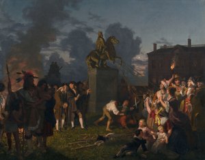Het standbeeld van koning George III neerhalen, N.Y.C.