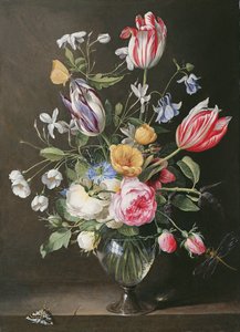 Bloemen in een glazen vaas door Johannes Antonius van der Baren