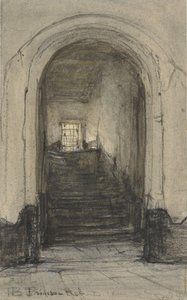 De trap in het Prinsenhof te Delft, waar prins Willem I werd vermoord in 1584 door Johannes Bosboom