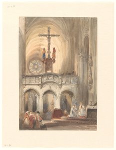 Kerkinterieur met mis
