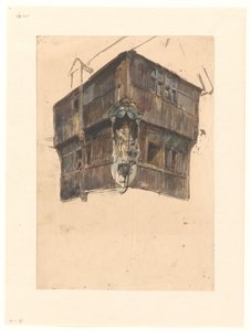 Studie van de bovenste verdieping van een hoekhuis door Johannes Bosboom