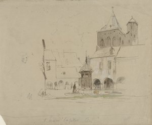 Studie van het plein bij de S. Maria im Kapitol te Keulen door Johannes Bosboom