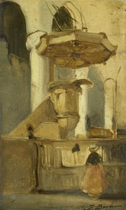 De preekstoel van de kerk in Hoorn door Johannes Bosboom