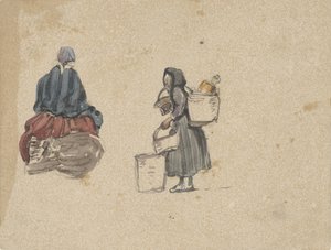 Twee studies van vissersvrouwen door Johannes Bosboom