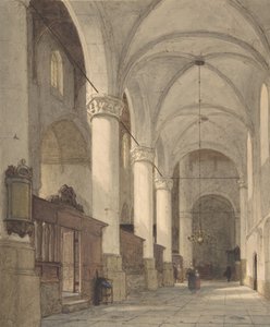 Gewelfde Zijbeuk van een Kerk, met Figuren, 19e eeuw