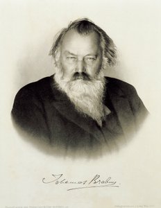 Gegraveerd portret van de Duitse componist, pianist en dirigent Johannes Brahms