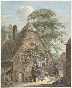Gezin voor een boerenwoning
