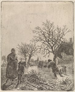 Landschap met schaatsers door Johannes Christiaan Janson
