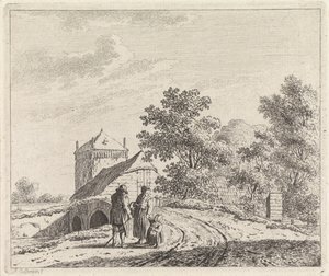 Landschap met stenen brug door Johannes Christiaan Janson