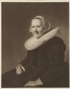 Portret van een vrouw met een witte pet en kraag