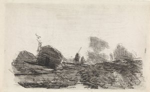 Landschap met een schuur en twee ruiters