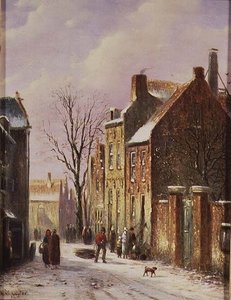 Winter straatbeeld door Johannes Franciscus Spohler