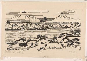 Landschap, Midden-Java: Merbaboe, Merapi, Ello rivier door Johannes Frederik Engelbert ten Klooster (signed by artist)