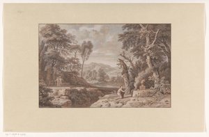 Arcadisch landschap met een offerscène