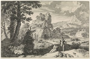 Arcadisch landschap met ruïnes