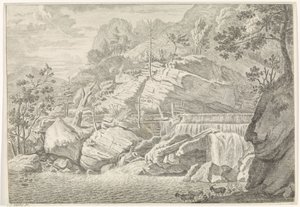 Gezicht op de grote waterval van Chartreuse door Johannes Glauber