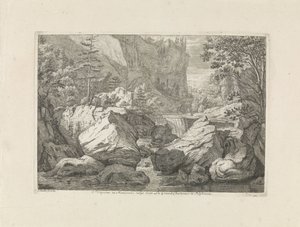 Gezicht op een waterval door Johannes Glauber
