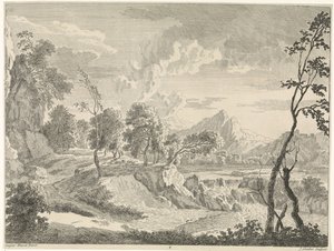 Heuvelachtig landschap met waterval